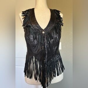 Elegant Black Fringe Leather Vest